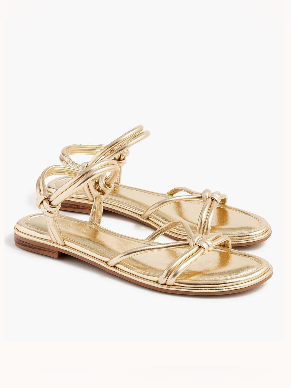 J. Crew Metallic Gold Knotted Flat Ankle-Strap Casual Minimalist Sandals-10